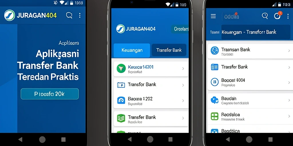 Tampilan antarmuka aplikasi JURAGAN404 untuk transfer bank yang praktis.